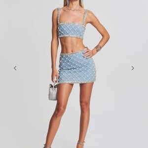 Retrofete daisy embellished denim skirt